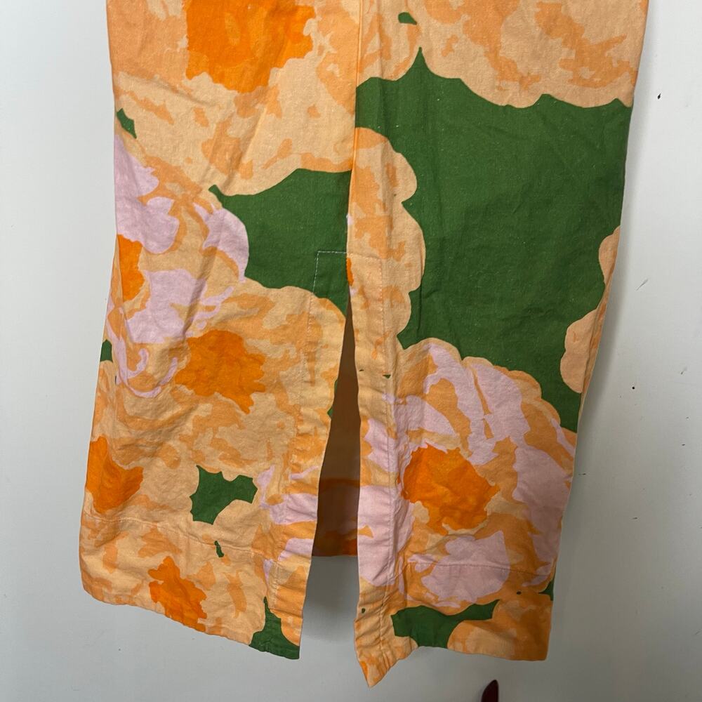 Eudon Choi linen blend Orange Green Floral Puff Sleeve Midi Dress sz 2 - Picture 7 of 8